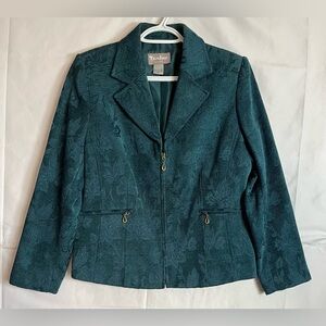 Brocade Zip-Up Jacket Blazer Layering Chic Office Blue Teal